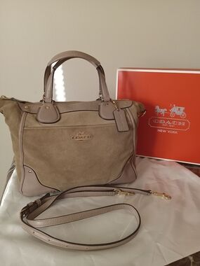 Coach Taupe Suede & Leather 2way Satchel with Removable Strap EUC